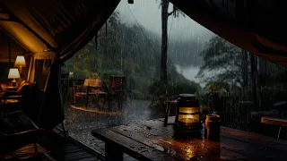 Rain Cozy Camping | Heavy Rain With Crackling Fire Sounds For Sleeping, Relaxing On Tent In Forest