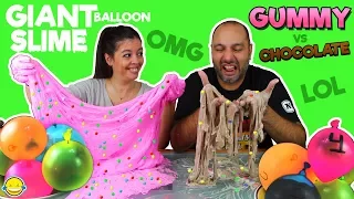 MAKING SLIME WITH GIANT BALLOONS! GUMMY Slime vs CHOCOLATE Slime!Tutorial SLIME gigante con globos