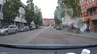 Guys crashing into car with electric scooter
