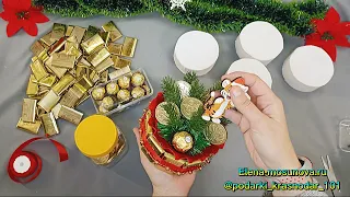 НОВОГОДНИЕ СУВЕНИРЫ ПРОСТОЙ МАСТЕР КЛАСС. Мини тортики из конфет, подарки на новый год 23 DIY CRAFT