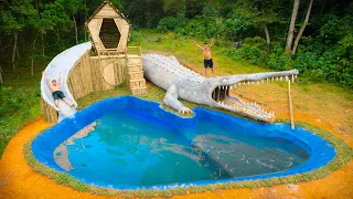 100 Days in 1M Dollars Build Swimming Pool Water Slide Crocodile Around Secret Underground House