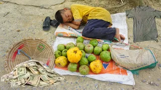 Orphan Beggar Boy, Harvest forest sour fruits, fishing, go to the market to sell, cooking