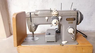 Pfaff model 230 sewing machine, showing settings and stitches