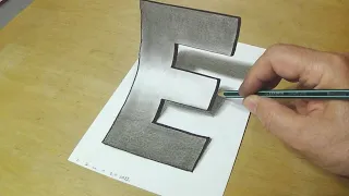 3D Trick Art on Paper, Letter "E" with Graphite Pencil