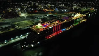 AIDA Cosmo light show departure Southampton Port 21/03/2022 4k cruise ship drone footage