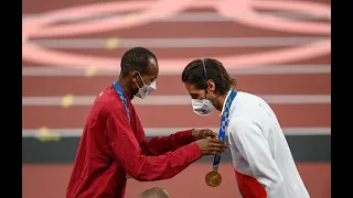 Olympic high jumpers from Qatar and Italy tied. Instead of having a jump off, the friends decided to