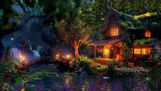 Cozy Enchanted Forest - Hobbit village atmosphere at night with soothing nature sounds