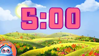 5 Minute Countdown Timer with relaxing music and gentle alarm. Spring Flowers for classrooms 4k