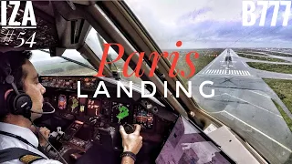 B777 WINDY LANDING Paris CDG 4K | Cockpit View | ATC & Crew Communications @InZeAir84