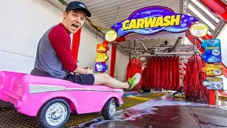 DRIVING TINY CAR THROUGH CAR WASH!!