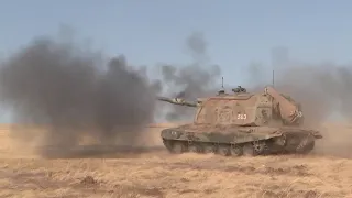 Russian self-propelled artillery howitzer 2S19 "Msta-S" in action