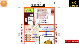 HOUSE PLAN 20' X 36' / 720 SQ.FT / 80 SQ.YDS / 67 SQ.M / 80 GAJ / WITH INTERIOR / 2021 NEW PLAN