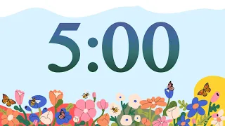 5 Minute Cute Spring Bees and Flowers Classroom Timer (No Music, Piano Alarm at End)