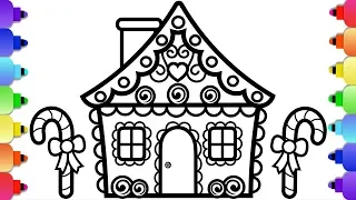 Learn to Draw and Color a Gingerbread House 💚🏠🎅⛄🎄💗 Christmas Coloring Pages