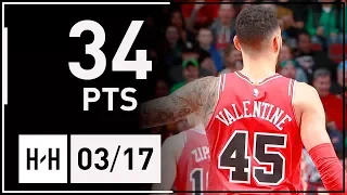 Denzel Valentine Full Career-HIGH Highlights Bulls vs Cavaliers (2018.03.17) - 34 Points, 7 Reb