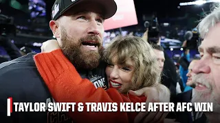 Travis Kelce & Taylor Swift celebrate on field after Chiefs win AFC title ❤️ | NFL on ESPN