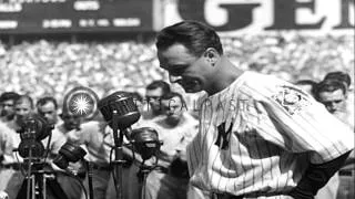 Lou Gehrig and Babe Ruth address the crowd on "Lou Gehrig Appreciation Day" at Ya...HD Stock Footage