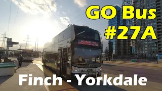 4K GO Transit Route 27A Bus Ride from Finch Bus Terminal to Yorkdale Bus Terminal (Duration 27min)