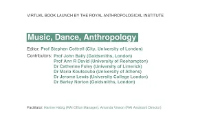 Book Launch - Music, Dance, Anthropology