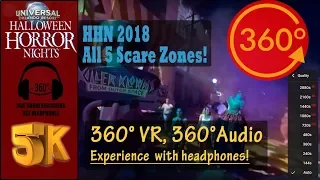 All 5 Scare Zones! Walking Tour - HHN2018, Universal Studios Orlando     [5K 360° | 360° Audio]