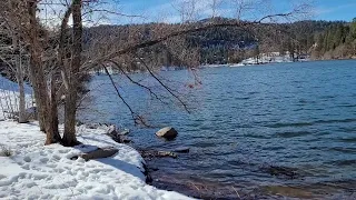 Nature walk at idyllic Lake Gregory in Crestline California - San Bernardino Mountains