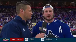 J.T. Miller’s daughter Scottlyn joins him on the ice at the #NHLAllStar Skills Competition!