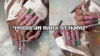 Sage Crystal Ombre Nails ✨💞🪄💅🏽 | Stunning Press on Nails Tutorial!!