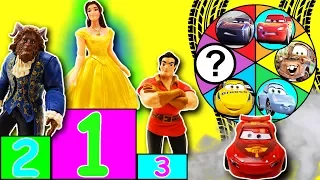 Beauty & The Beast Movie Spin The Wheel Game! Gaston, Beast, Belle Race Cars 3 Cruz, Storm, McQueen!