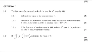 NOVEMBER 2022 GRADE 12 MATHEMATICS P1 - Number patterns, Geometric Series : Question 2 | PAPER 1