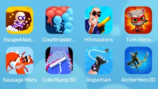 Escape Masters,Count Masters,Hitmasters,Tom Hero Dash,Sausage Wars,Color Bump 3D,Ropeman,Archer Hero