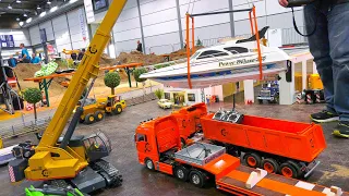 BIG RC CRANE IS LOADING A YACHT, RC TRUCK COLLECTION, RC TRACTORS, RC CONSTRUCTION ZONE ACTION!!