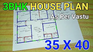 35 x 40 house design | 1400 sqft 3 bedroom house plans