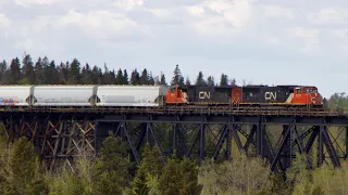 Blindman River CN Bridge! CN 5773 Leads L555 East at Burbank’s AB, CN Brazeau Sub