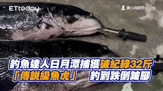 釣魚達人日月潭捕獲破紀錄32斤「傳說級魚虎」　釣到跌倒跛腳