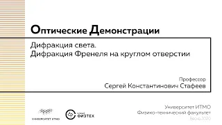 Оптические демонстрации: дифракция света, дифракция Френеля на круглом отверстии