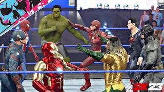 MARVEL Avengers vs. DC Justice League 8-Man Superhero Tag Team ELIMINATION Match | WWE 2K23 | 4K