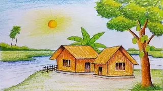 How to draw Landscape || Scenery of beautiful nature / scenery of summer season - step by step