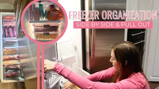 ORGANIZING TWO FREEZERS // Side by Side AND Pullout Freezer Organization + Realistic Organizing