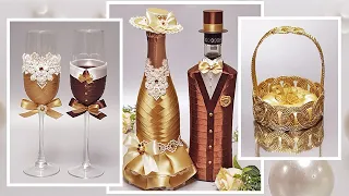 DIY💖Beautiful wedding anniversary gift ideas🌹 Decor of bottles and glasses. Wedding basket.