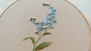 Hướng dẫn thêu cành hoa lưu ly | Forget me not flower, handembroidery