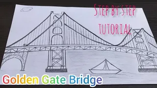 How to draw the Golden gate bridge easy San Francisco Landmark / Golden Gate bridge drawing