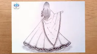 How to Draw a Girl  with Traditional Lehenga || Pencil drawing || Easy Drawing
