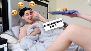 SERVING MY BOYFRIEND BREAKFAST WITH NO CLOTHES *EPIC REACTION*