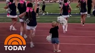 Toddler Joins His Big Sister’s Cheerleading Squad At Football Game