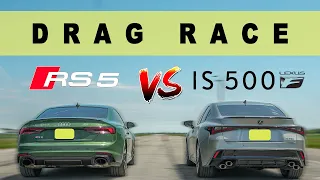 Can the Lexus IS500 with more horse power win over Audi RS5? Drag and Roll Race.