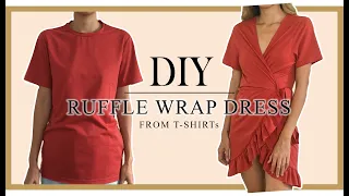 DIY Ruffle wrap dress from T Shirt - Refashion T-Shirt into Ruffle wrap dress