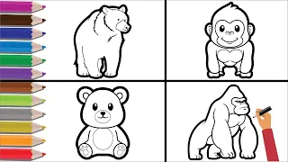 how to draw animal -  bear and gorilla drawing easy step by step - easy drawings for kids