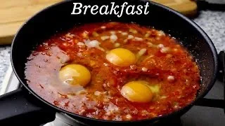 Menemen Turkish Eggs Dish With Cheese And Tomatoes Sauce || Turkish Breakfast Recipe