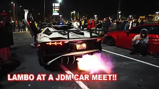 Taking my LAMBO to a JDM CAR MEET!!! *Aventador SV shoots FLAMES*