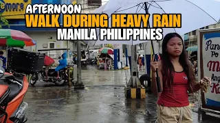 Afternoon Walk during heavy rain in Manila Philippines [4k]